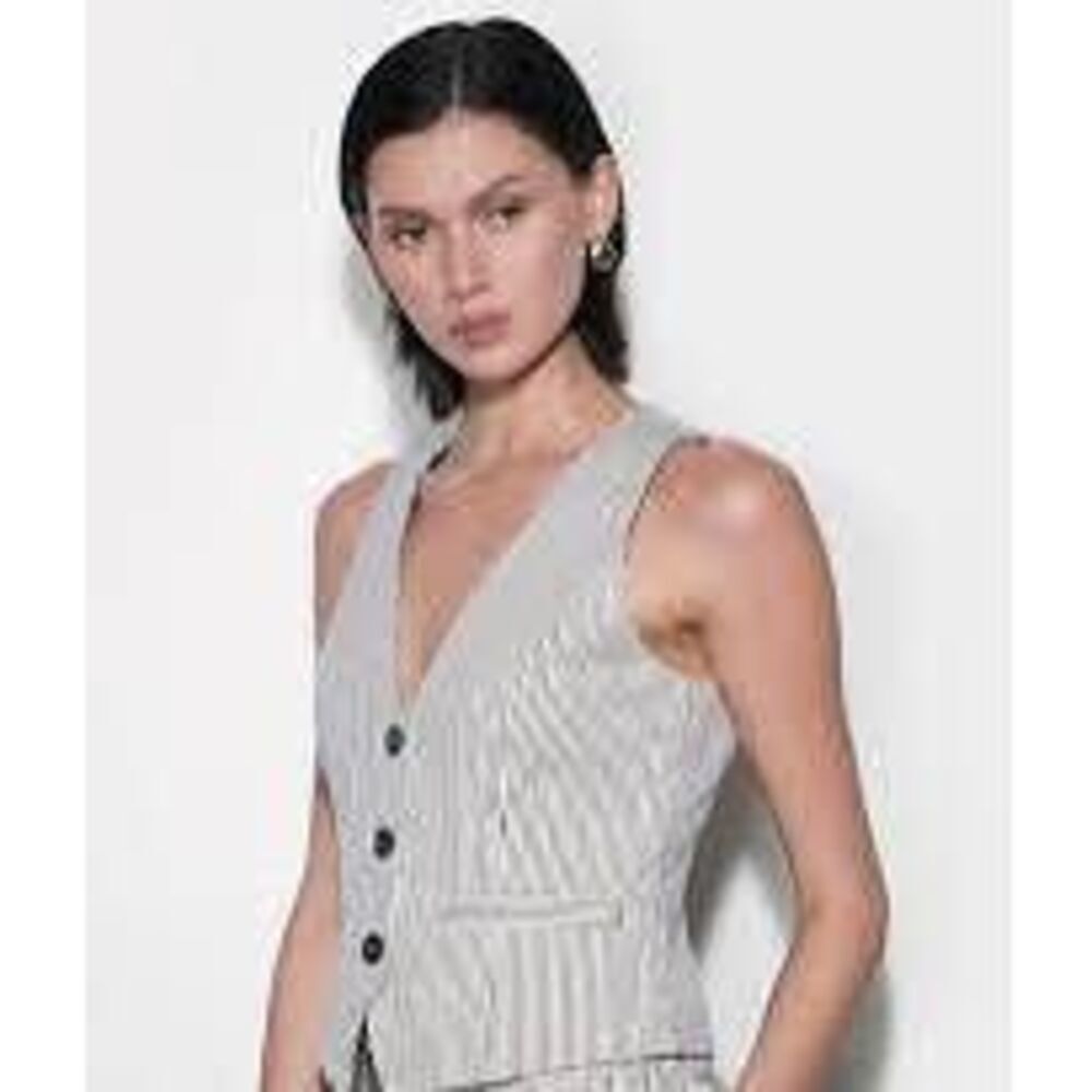 Reformation Women's Striped Sleeveless Leila Linen Romper Blue White Sz 10 - Picture 10 of 11